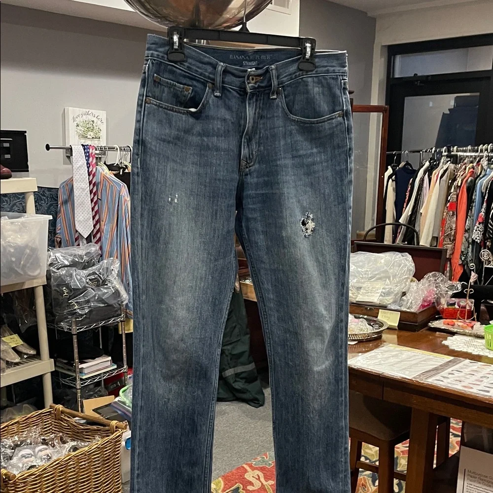 Banana Republic Men's Faded Blue Jeans Distressed Straight 31x32 2012 Y2K indigo